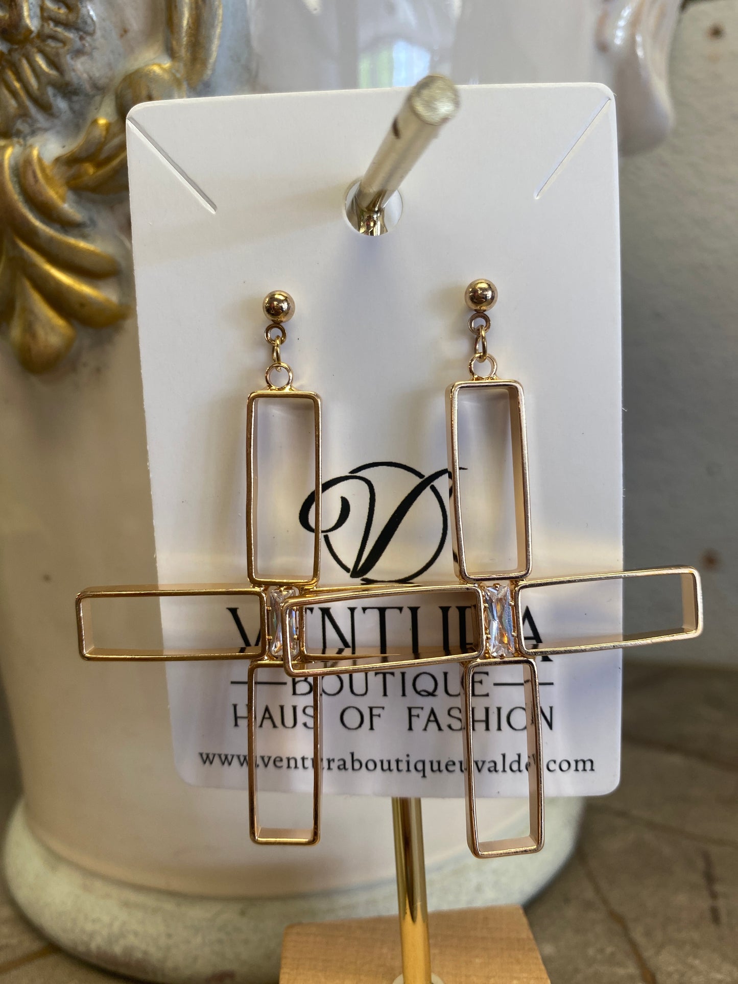 Post Stud Crystal Cross Earrings
