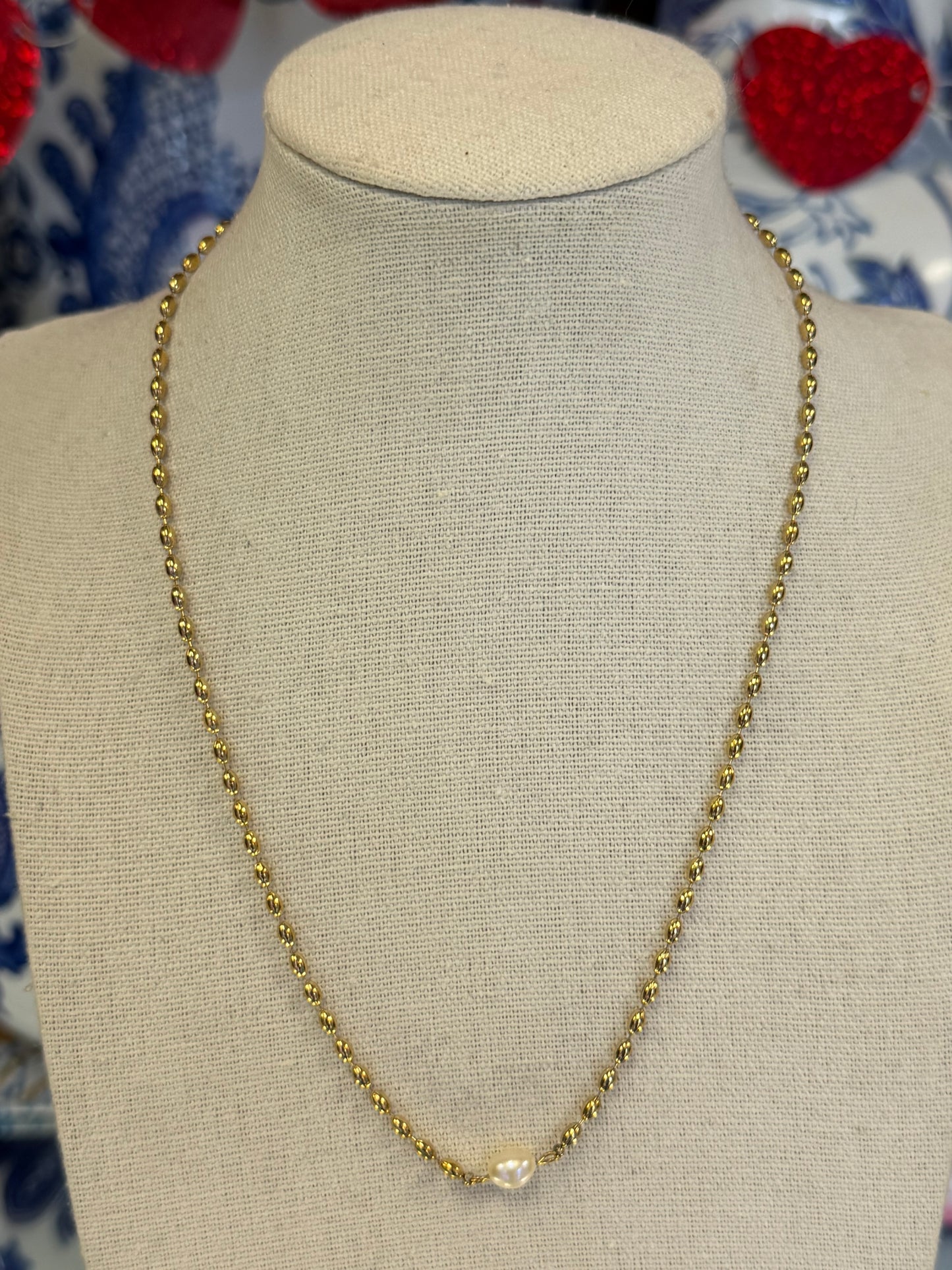 Stainless Gold Plated Imitation Pearl Necklace