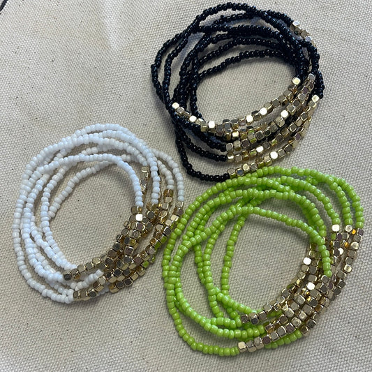 6 Piece Gold Beaded Bracelets