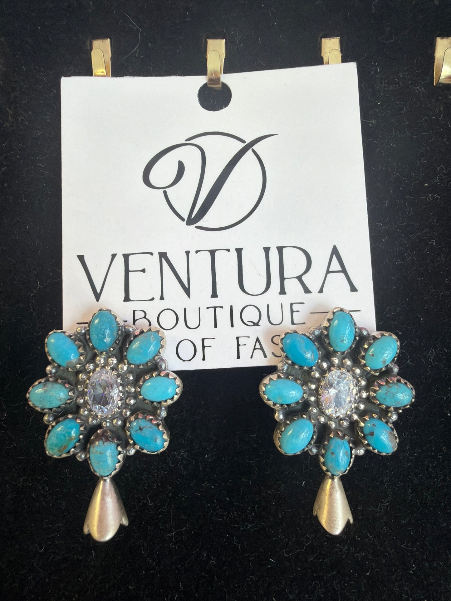 Sterling Silver Turquoise & Cubic Zirconia Blossom Earrings