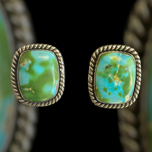 Large Square Turquoise Sterling Silver Stud Earrings