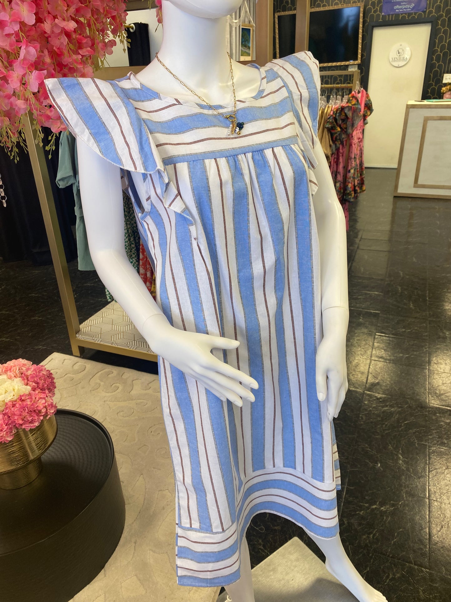 Blue And Brown France Summer Dress