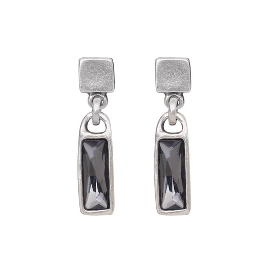 Handmade Smoky Crystal Pewter Earrings - 1941