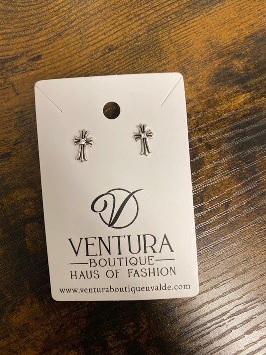 Crystal Cross Earrings Silver