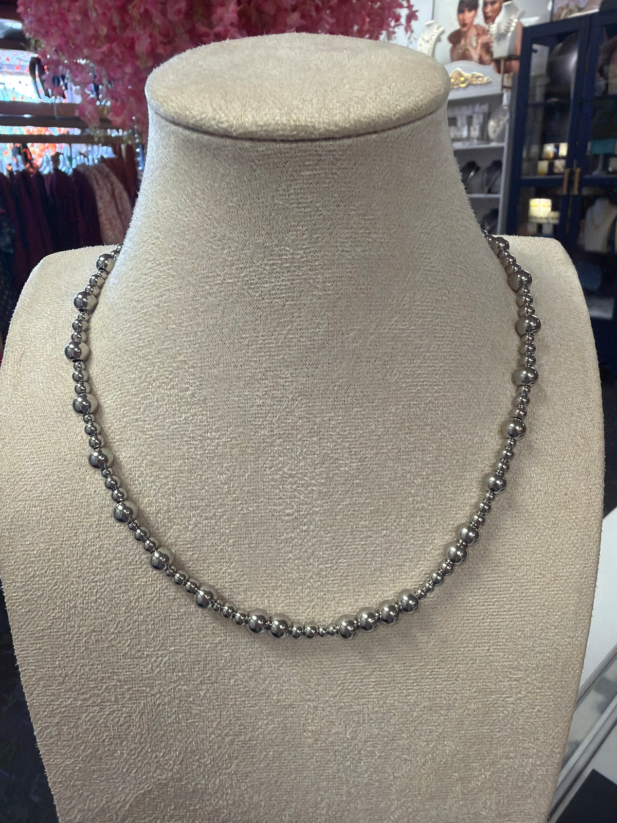 Stainless Steel Multi Bead Gradient Necklace Gold & Silver
