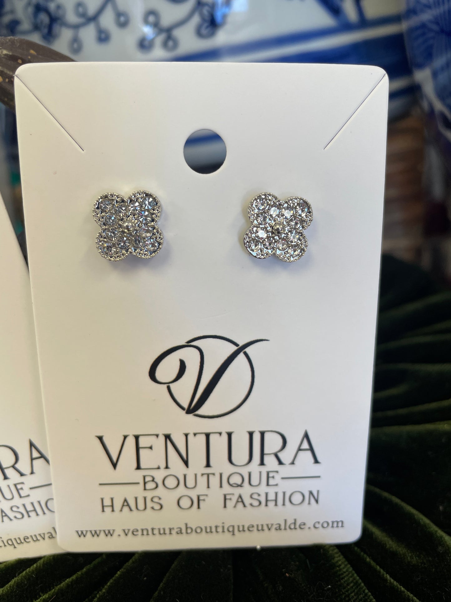 Clover Stud Crystal Earrings