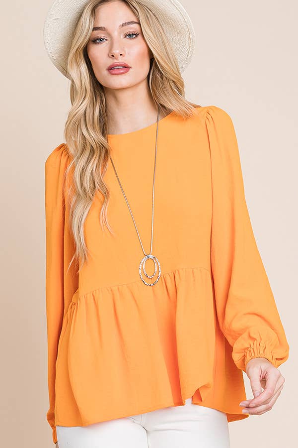 ORANGE RUFFLED HEM BLOUSE