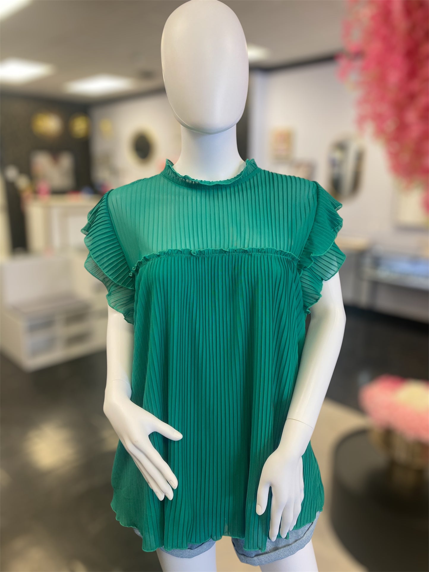 Kelly Green Pleated Top (Curvy)
