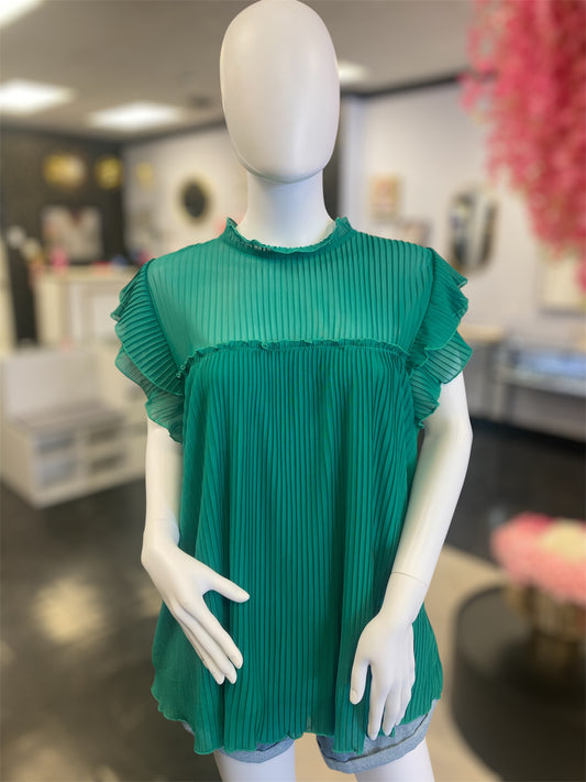 Kelly Green Pleated Top (Curvy)