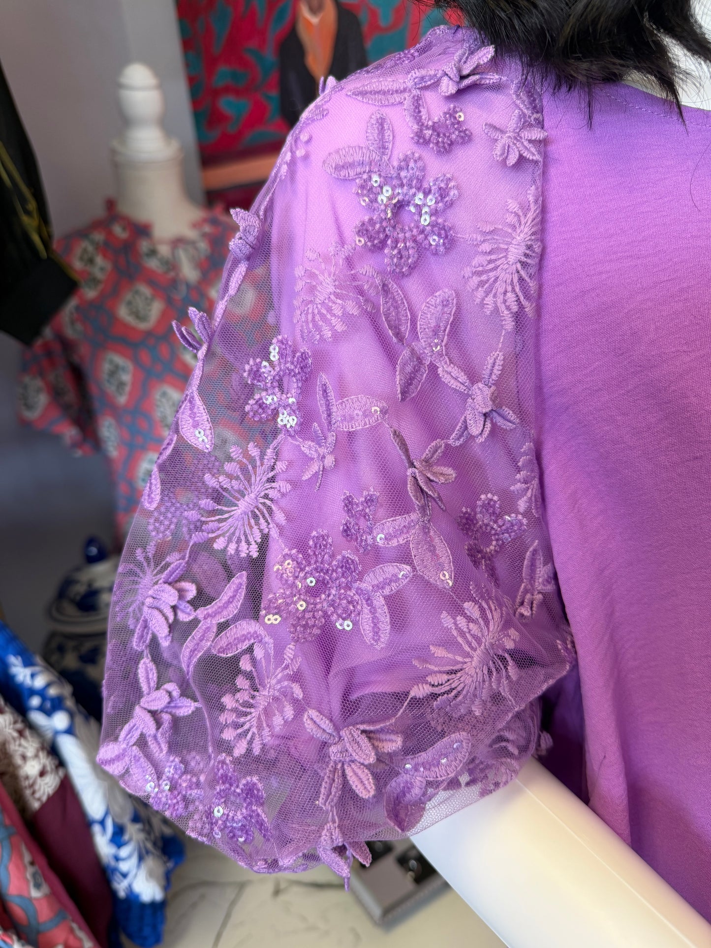 Garden Party Purple Dress With Organza Lace Detail