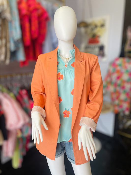 Warm Orange Linen & Cotton Blend Blazer