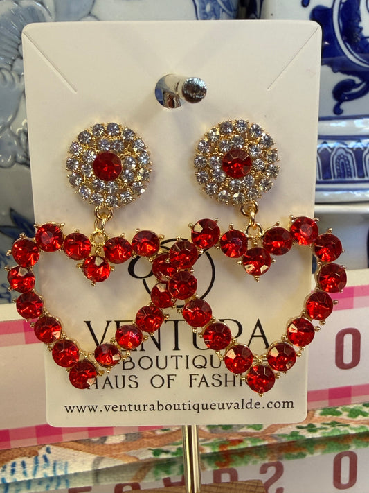 Crystal Red & White Heart Earrings