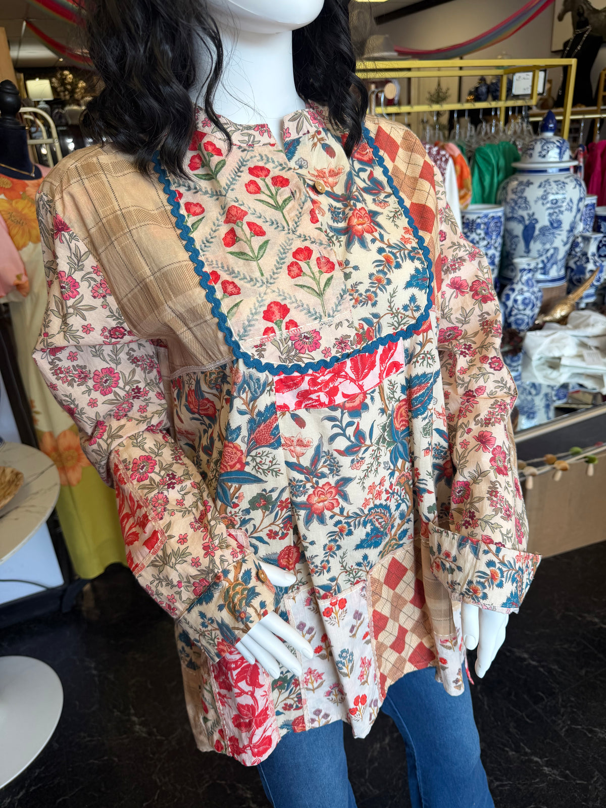 Nina Top-Red/Blue Print