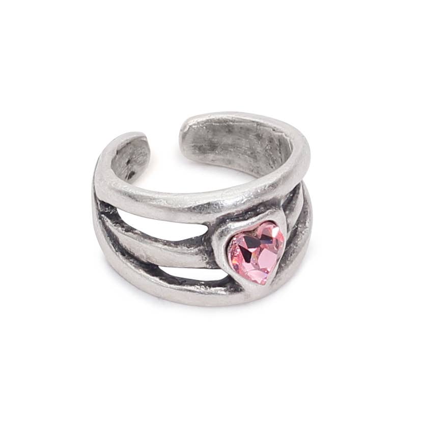 Handmade Pink Heart Crystal Brass Ring - 6922