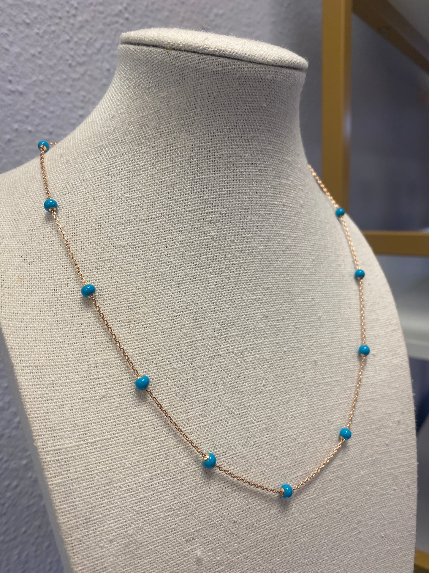 Rose Gold Enamel Blue Necklace