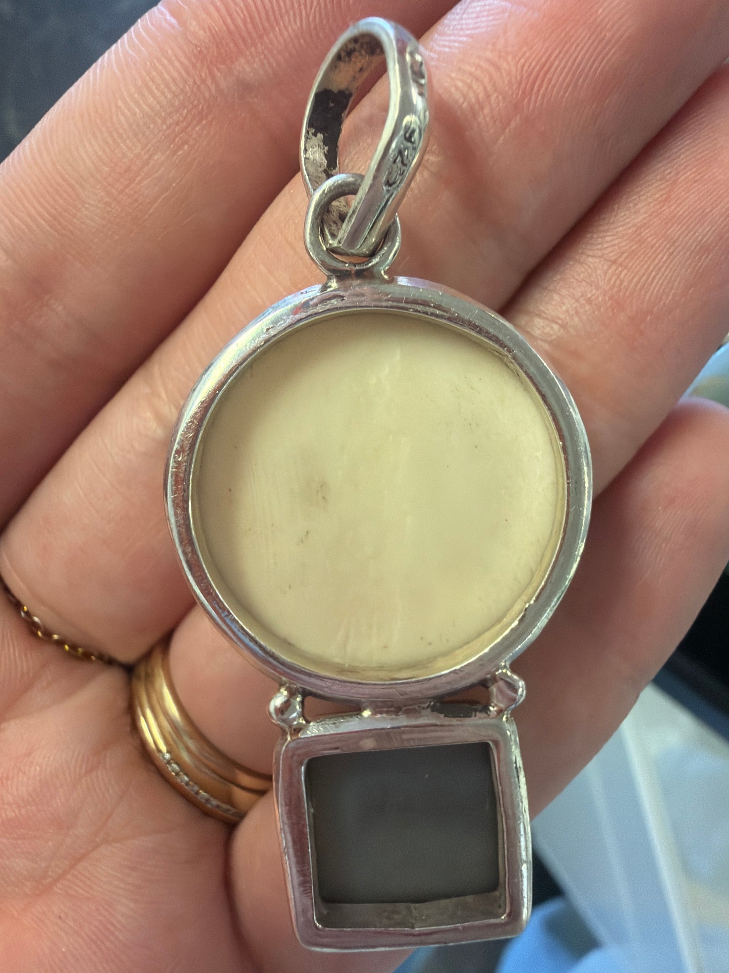 Sterling Silver Craved Moon Face & Drusy Pendant ￼￼