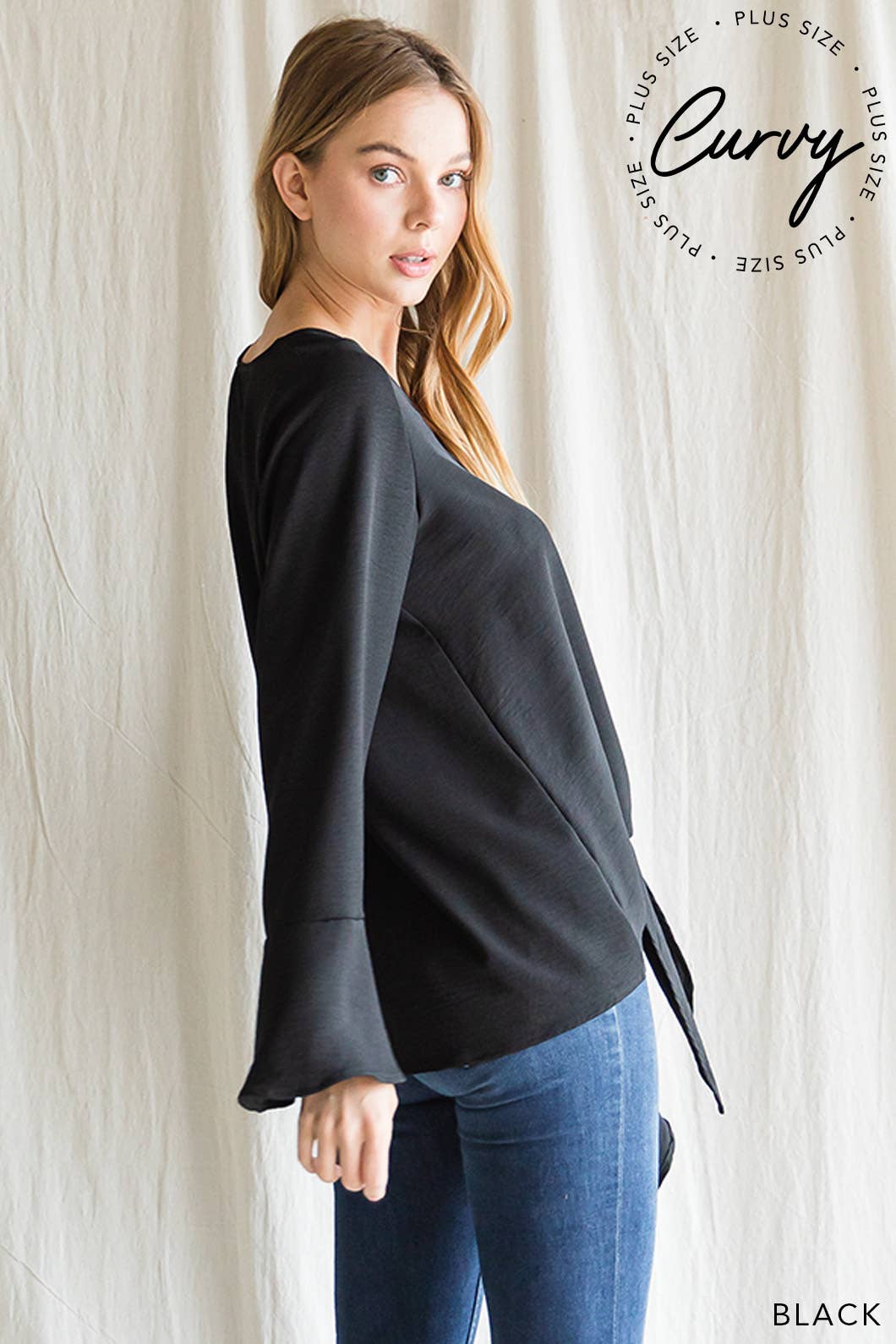 Women's V Neck Bell Sleeve Top