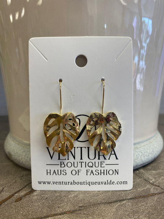 Monstera Leaf Gold Earrings