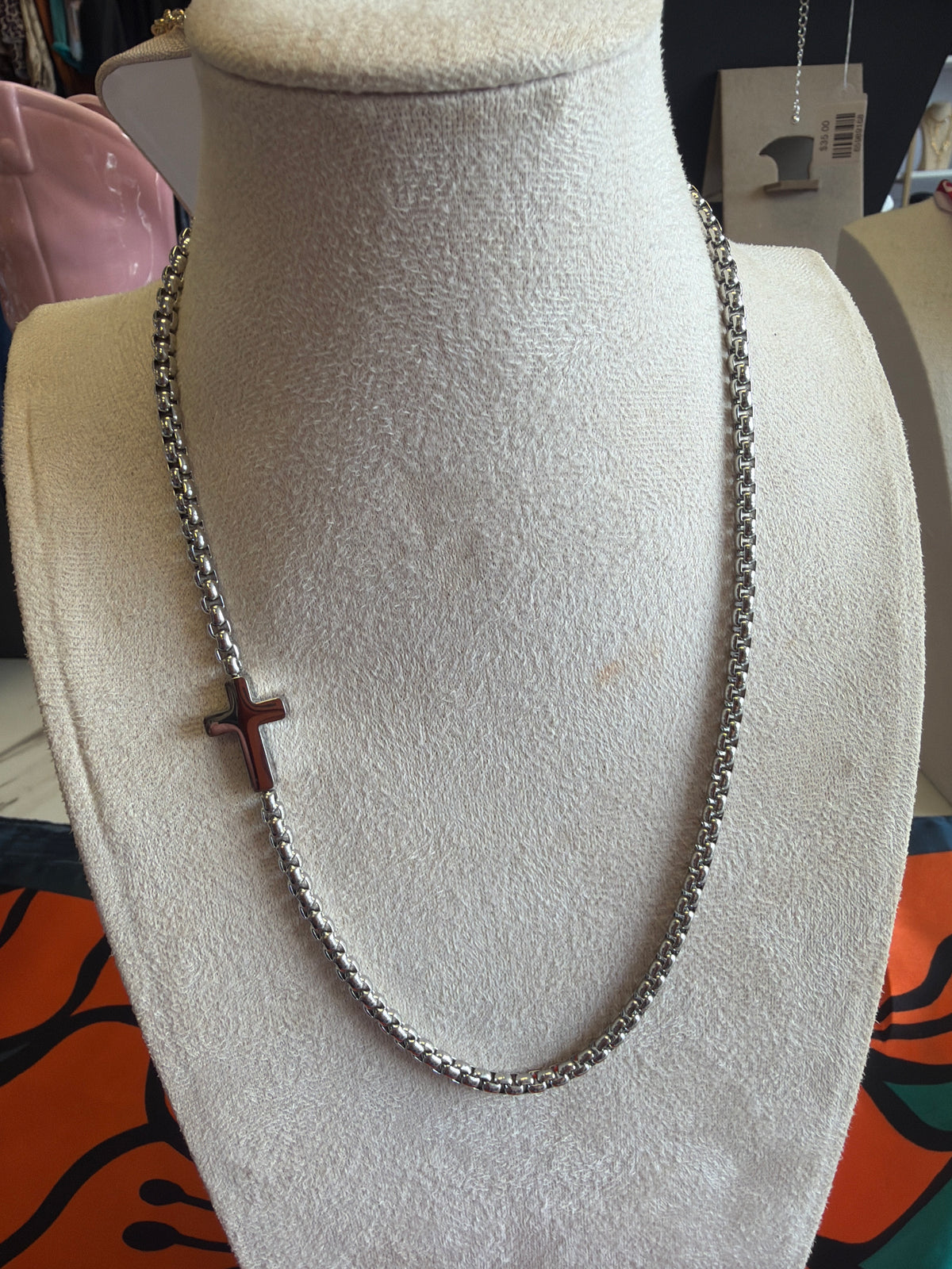 Stainless Steel Sideways Cross Necklace