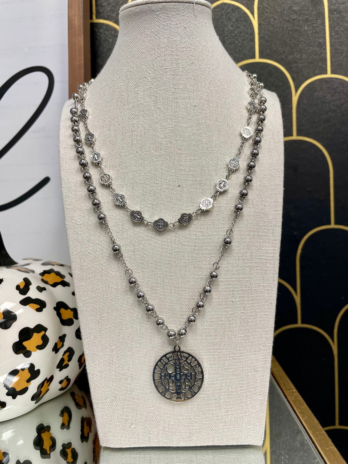 Saint Benedict Double Stand Beaded Necklace