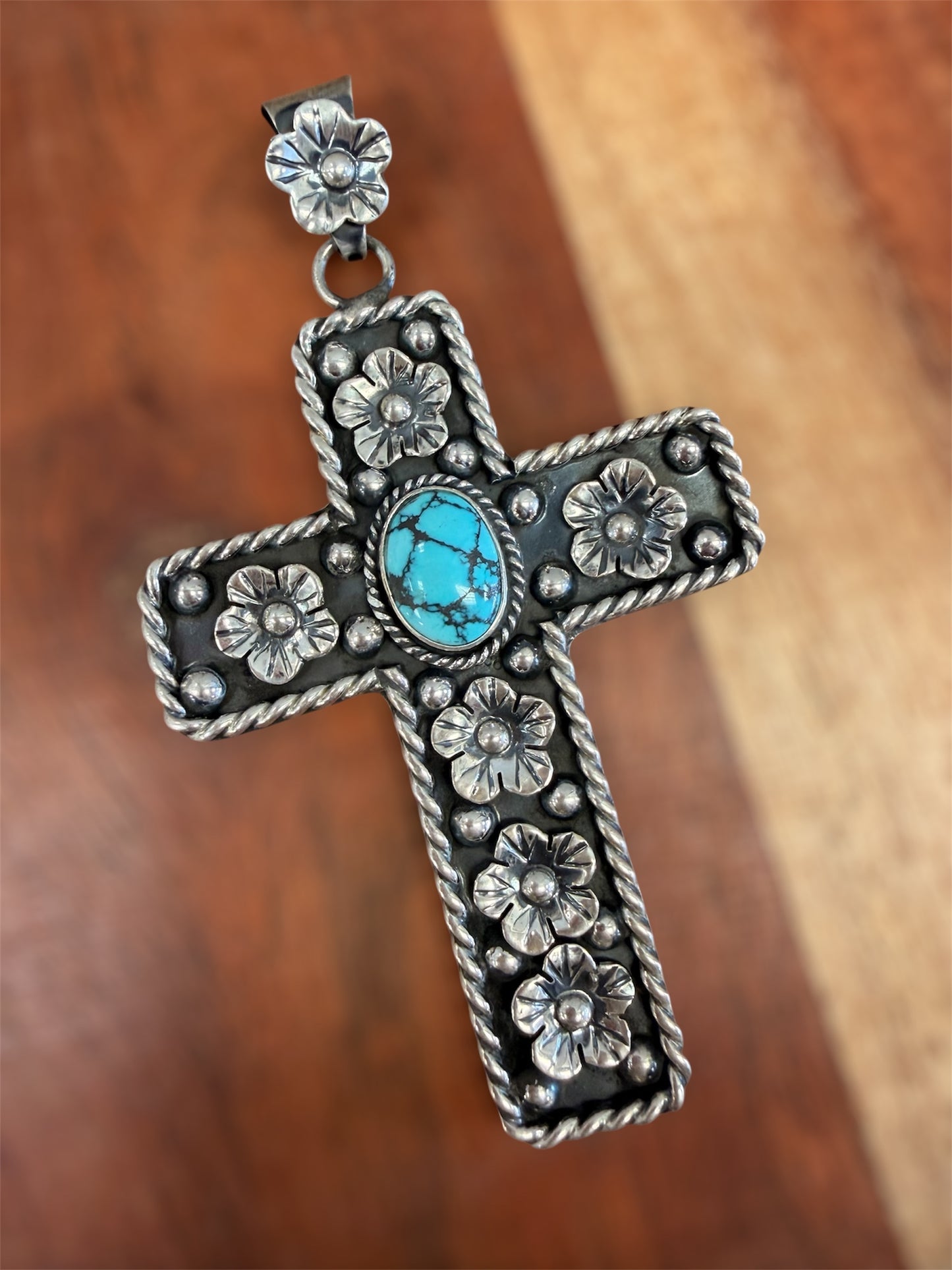 Taxco Sterling Silver Huge Cross Turquoise