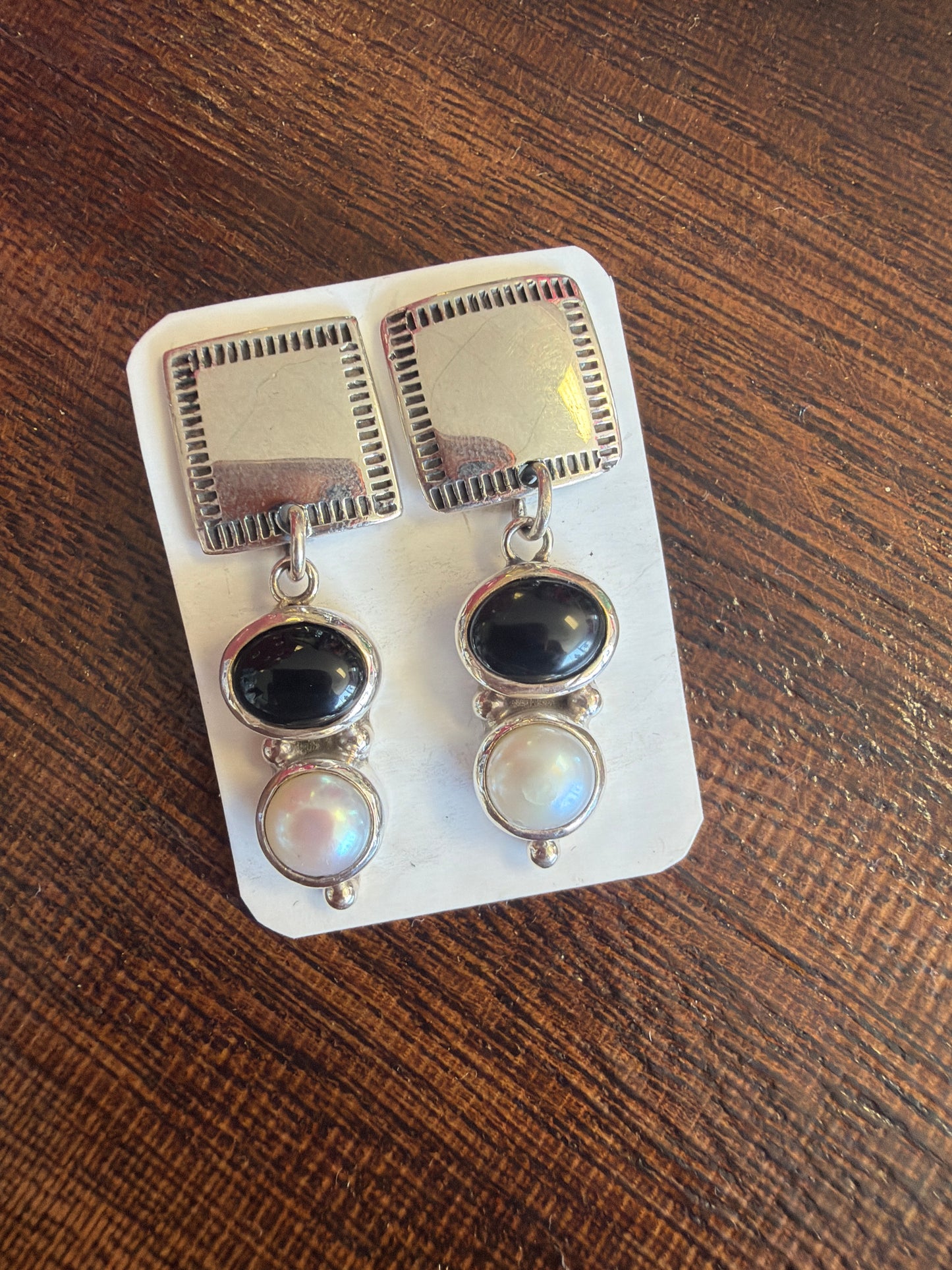 Sterling Silver Pearl & Black Onyx Stud Earrings