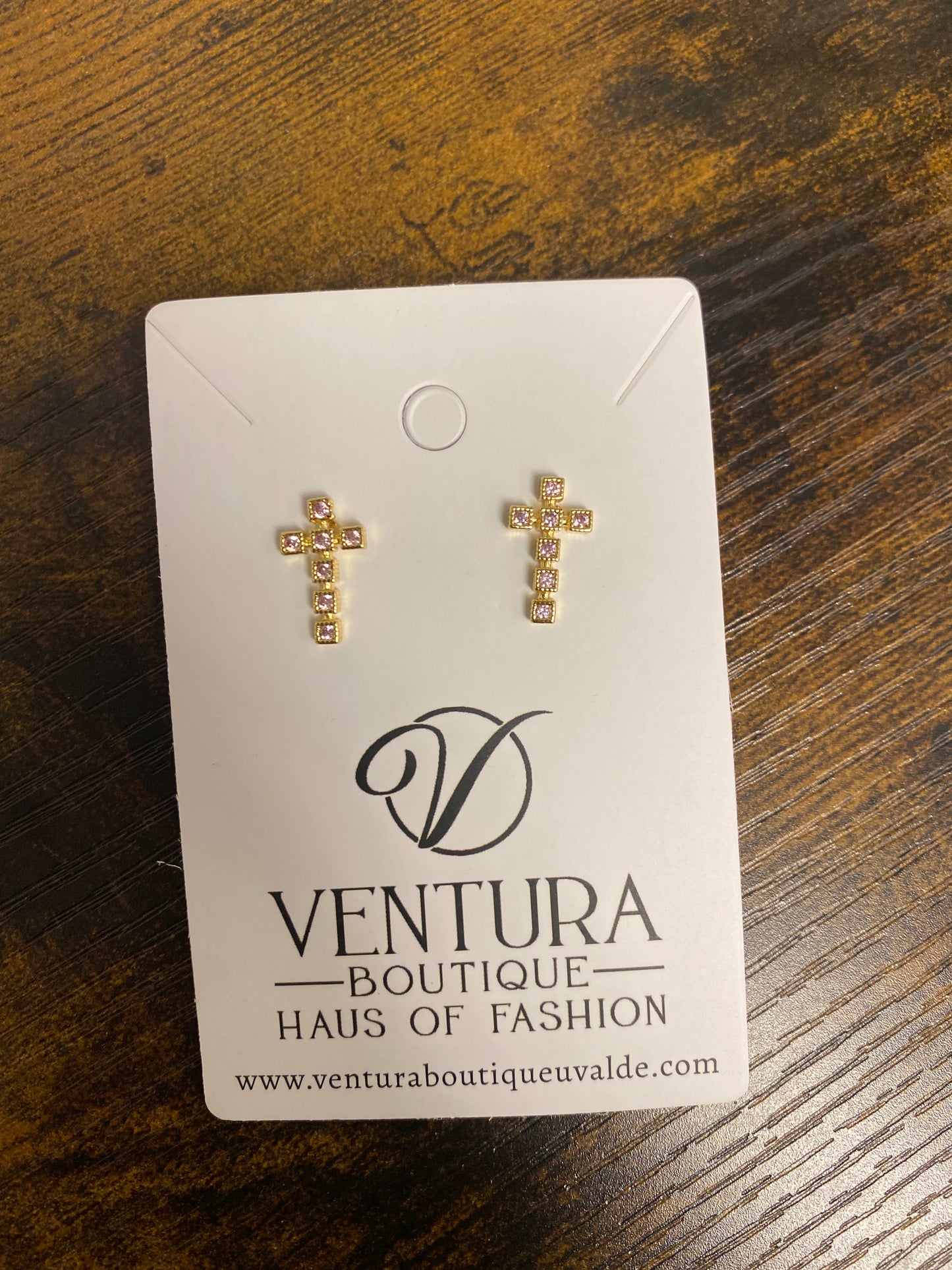 Gold Colored Crystal Cross Stud Earrings