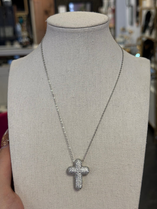 Silver Crystal Cross Necklace