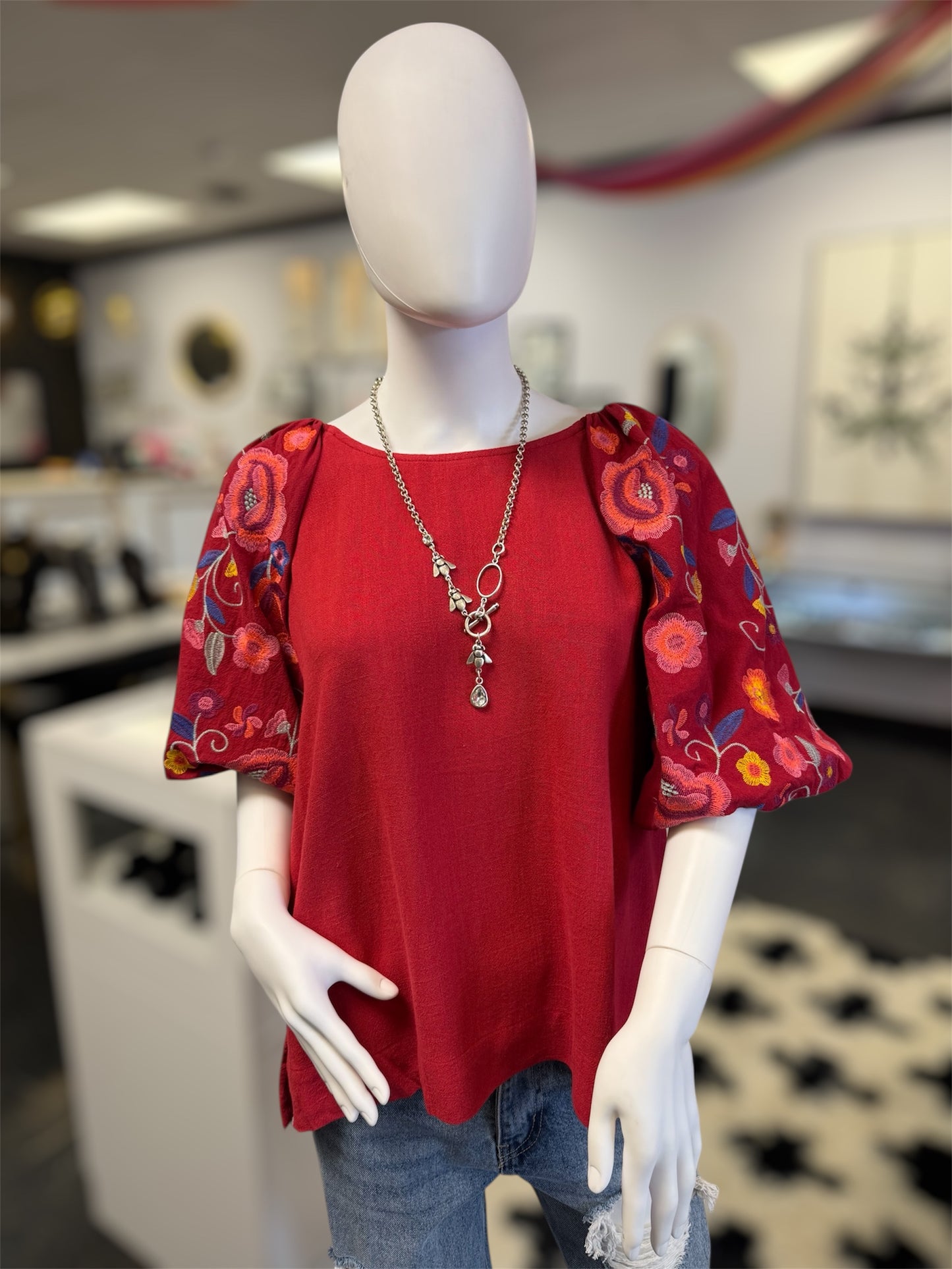 Red Top Heavy Embroidery