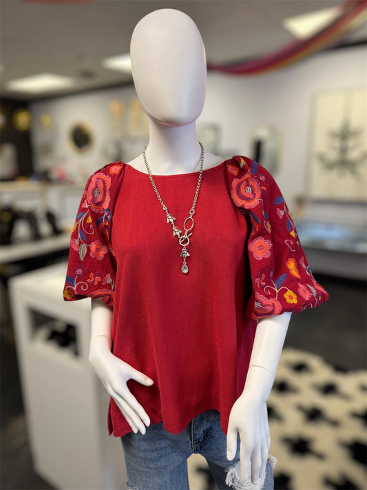 Red Top Heavy Embroidery