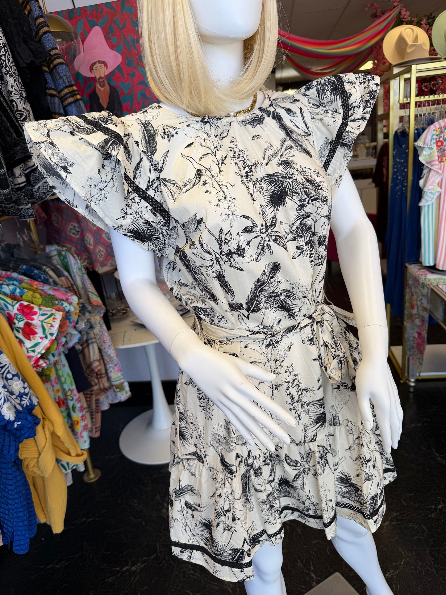 Tropics Black & White Puff Sleeve Dress