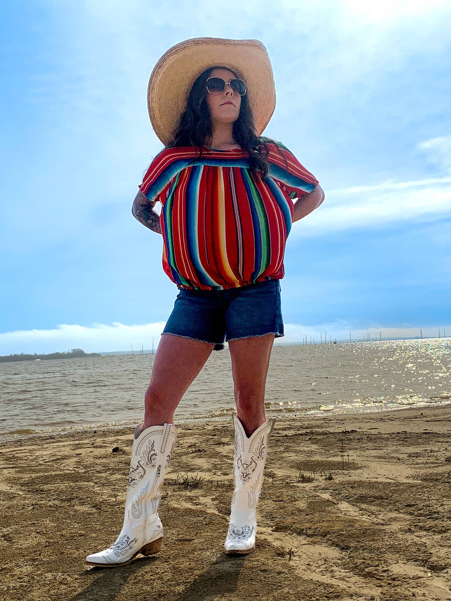 Sunshine Serape Elastic Waist Top Red Serape