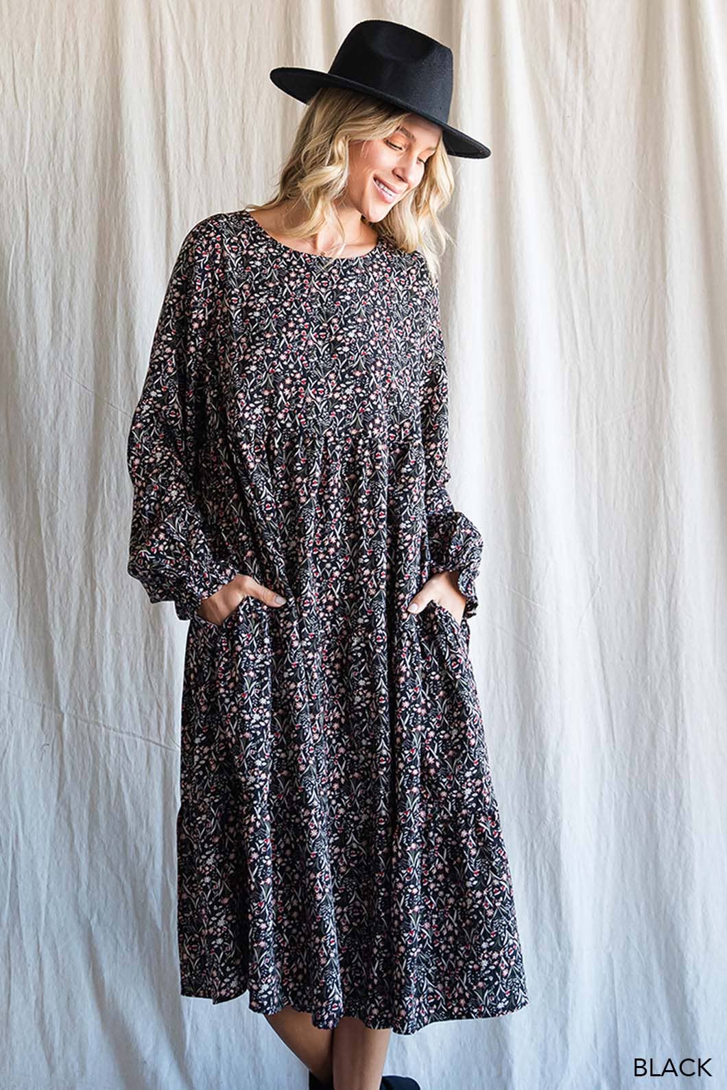 Soft Ditzy Floral Printed Midi Dress