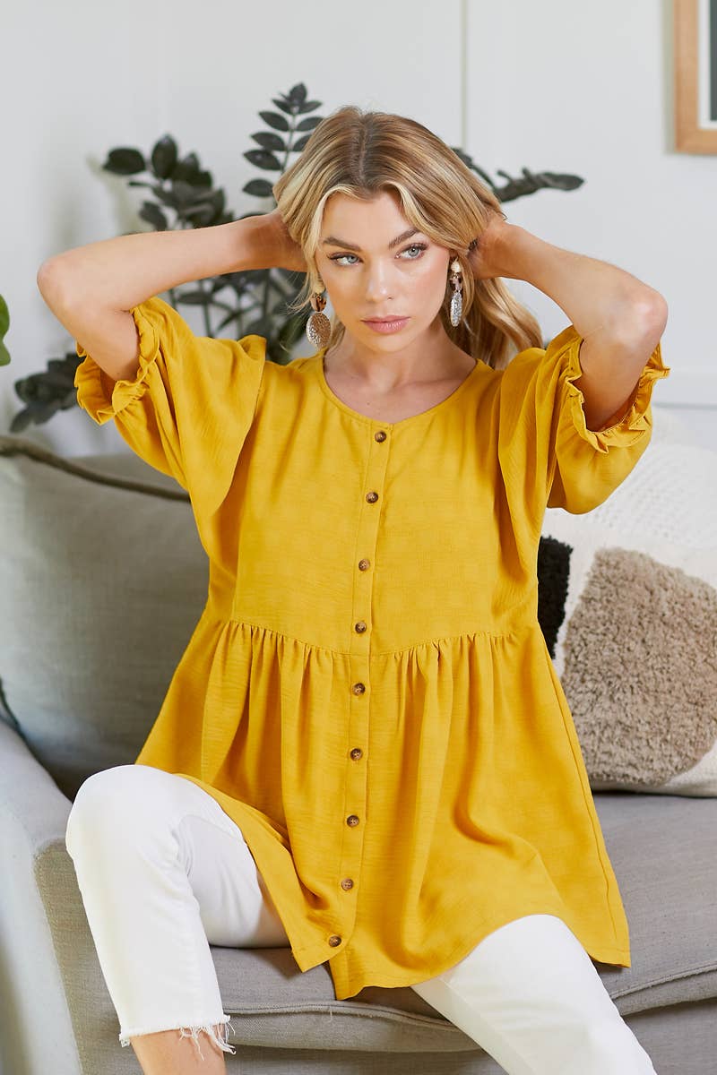 MUSTARD BABYDOLL BUTTON DOWN TOP