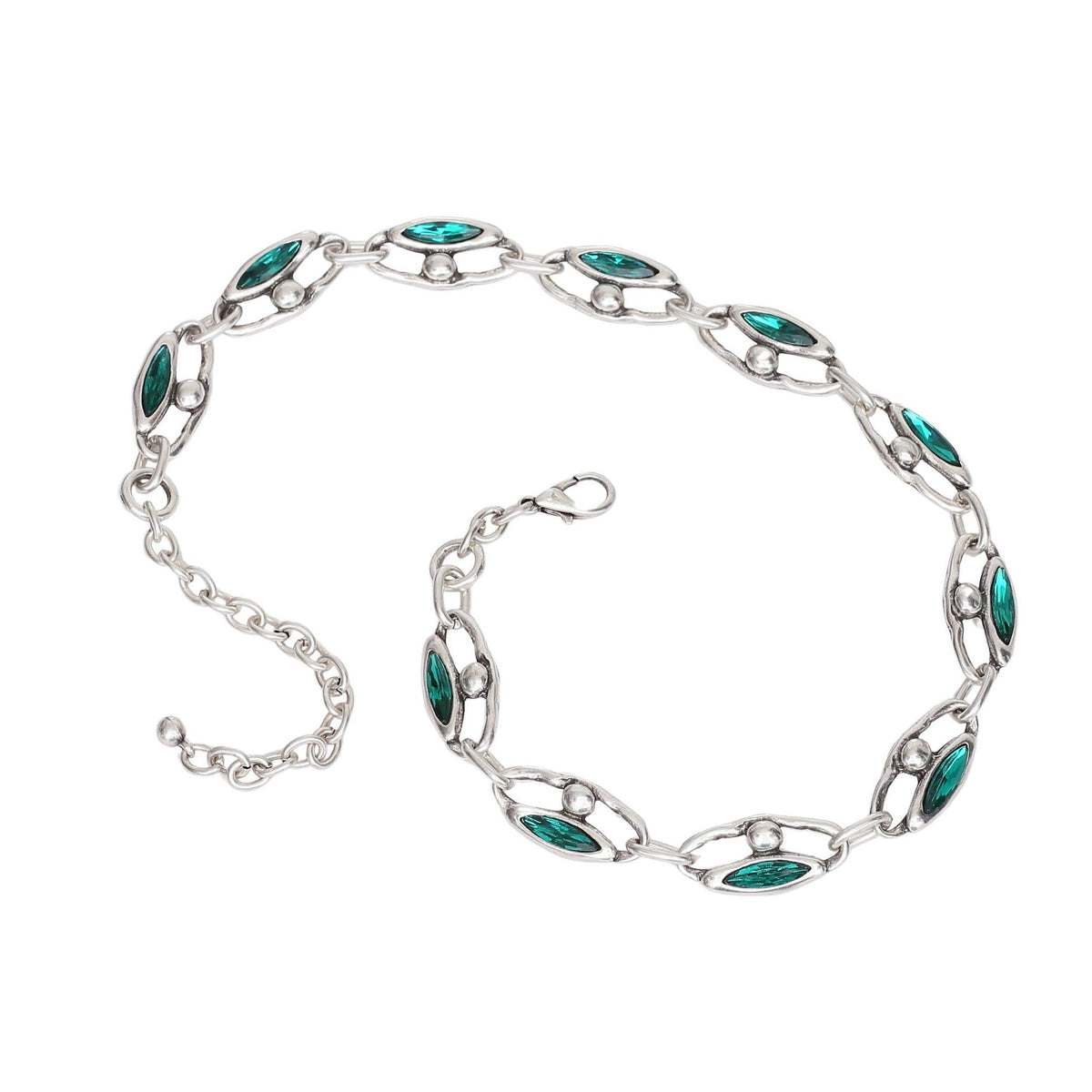 Handmade Green Crystal Pewter Necklace - 3973