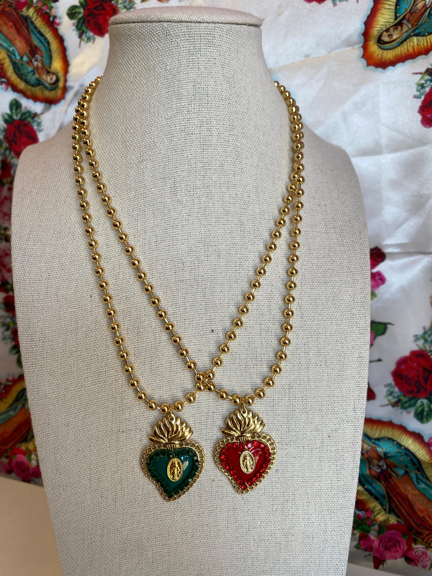 Flaming Heart Mary Colored Necklace