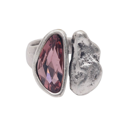 Handmade Pink Crystal Brass Ring - 6993