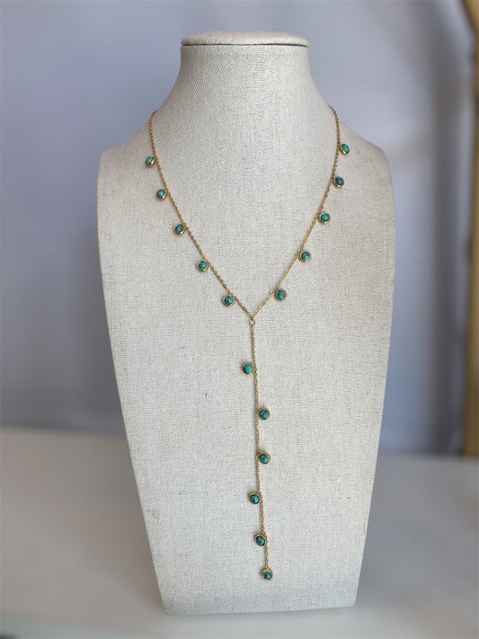 Gold Plated Stainless Multi bead Lariat Necklace
