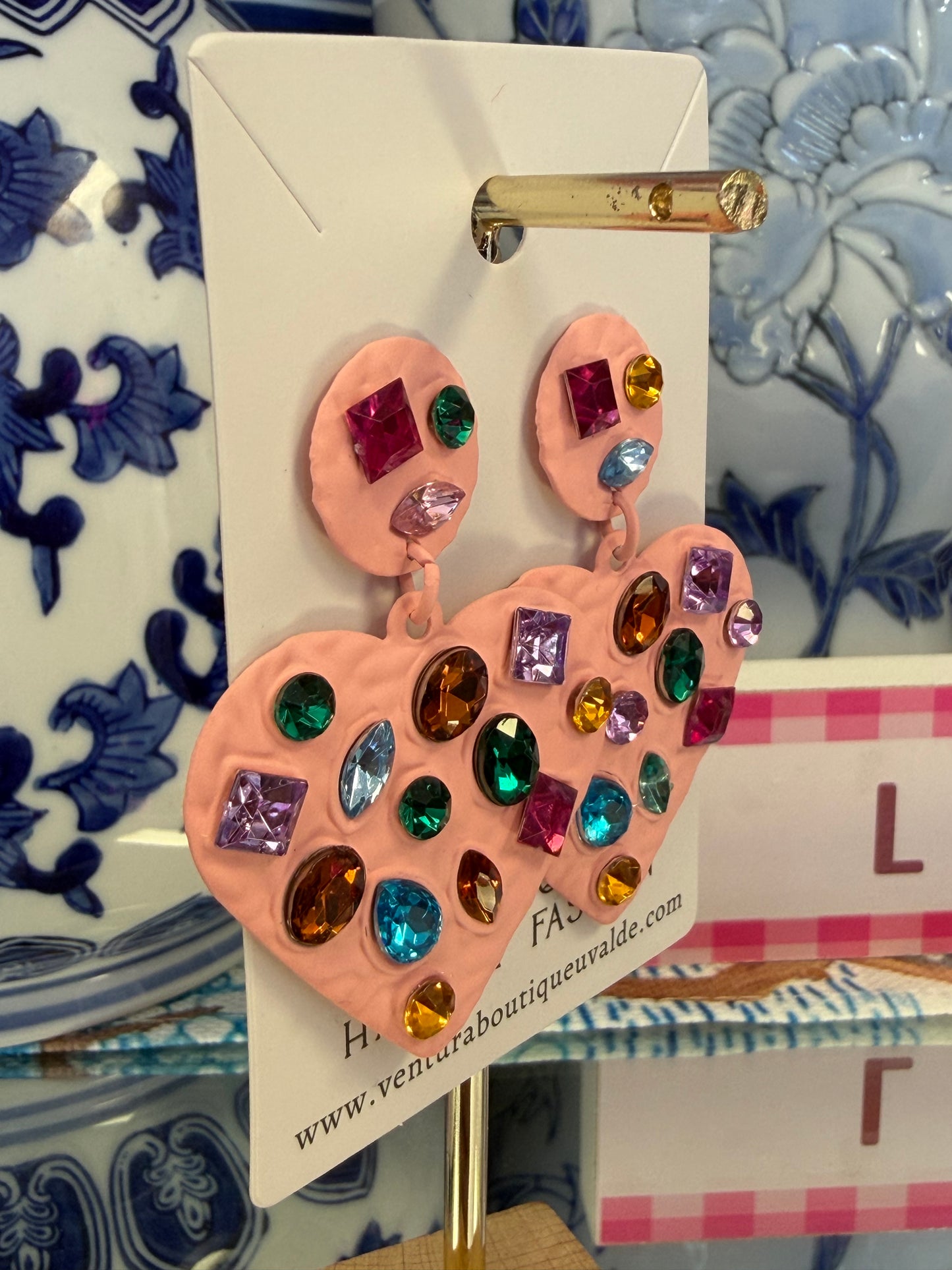 Candy Gem Heart Stud Earrings