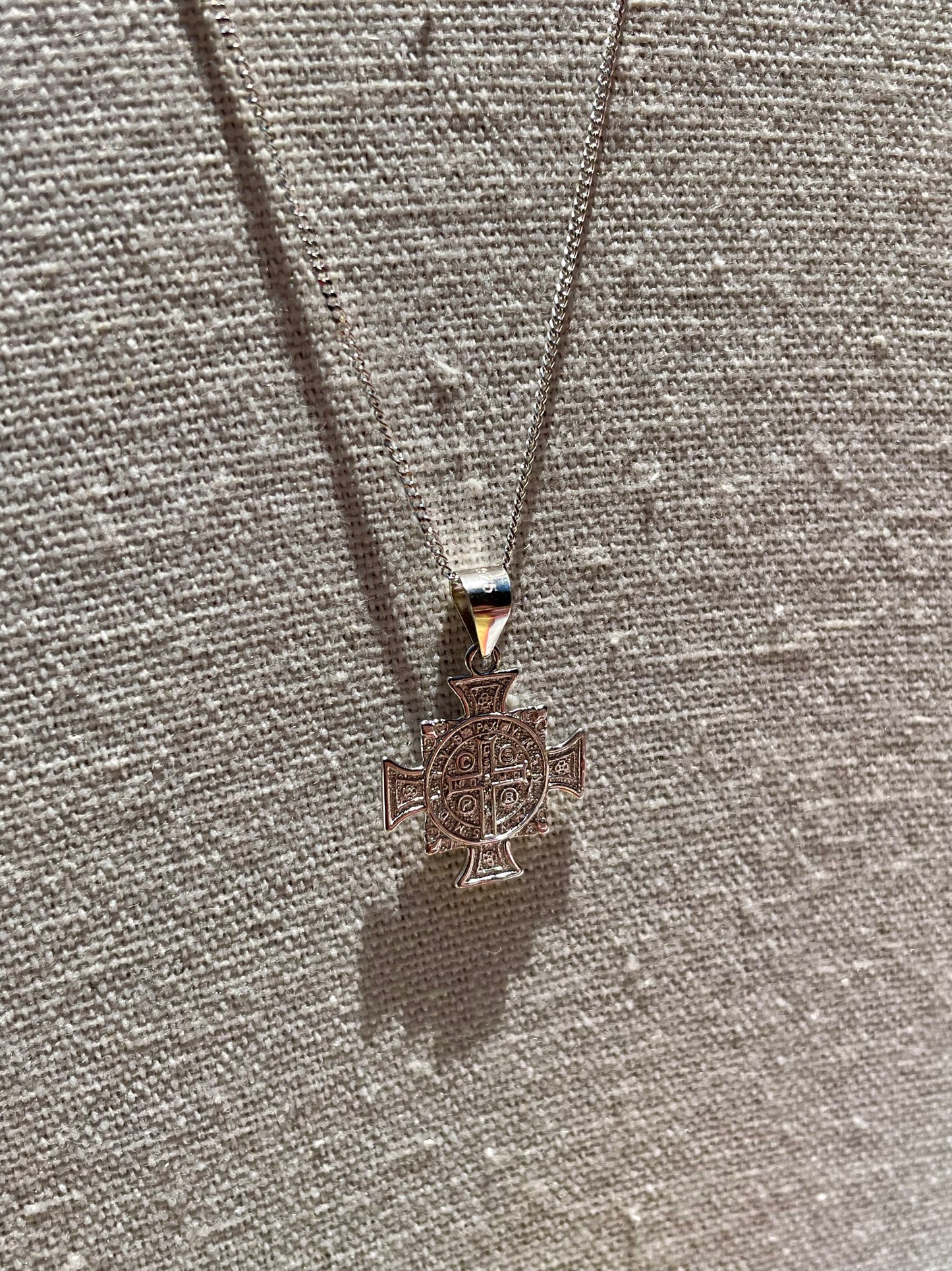 Sterling Silver Saint Benedict Small Pendant On Chain