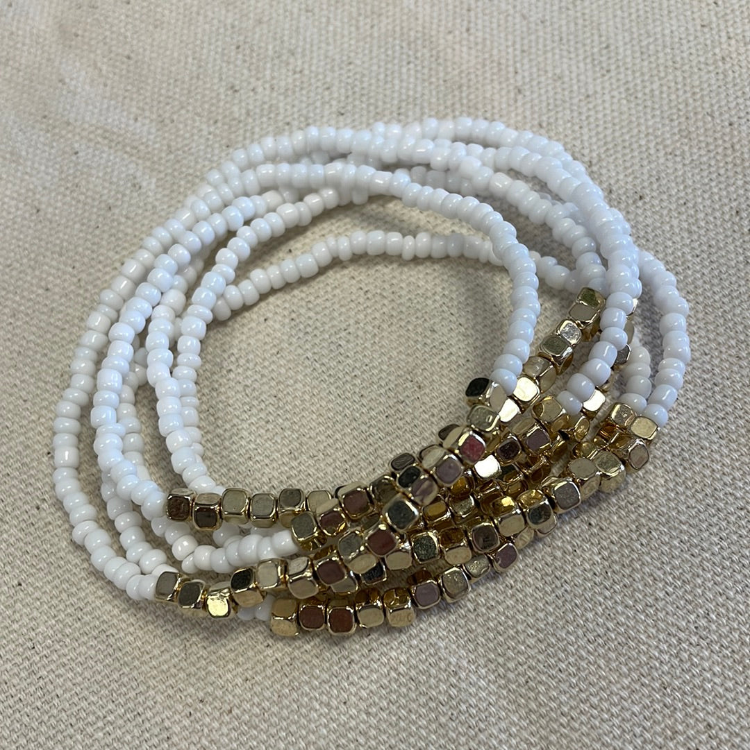 6 Piece Gold Beaded Bracelets