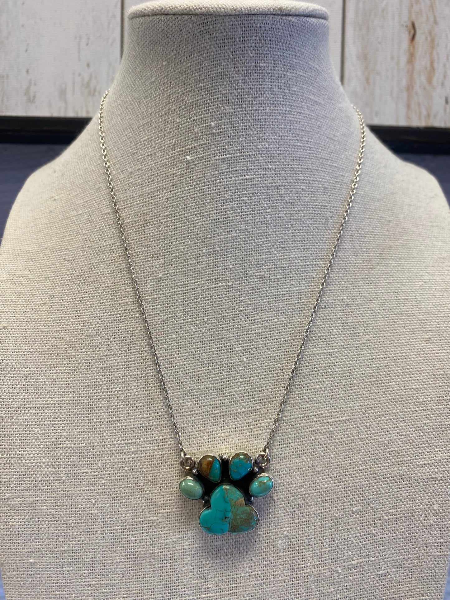 Kingman Turquoise Fancy Silver Paw Necklace