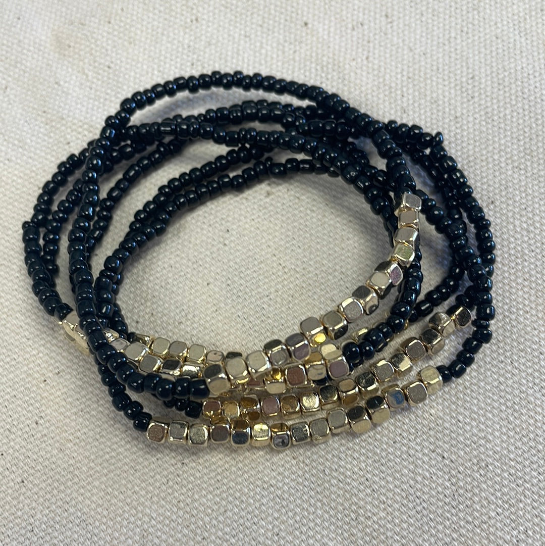 6 Piece Gold Beaded Bracelets