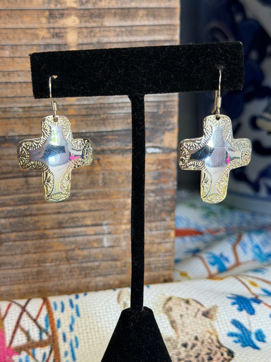 Sterling Silver & Gold Plated Detail Cross Earrings