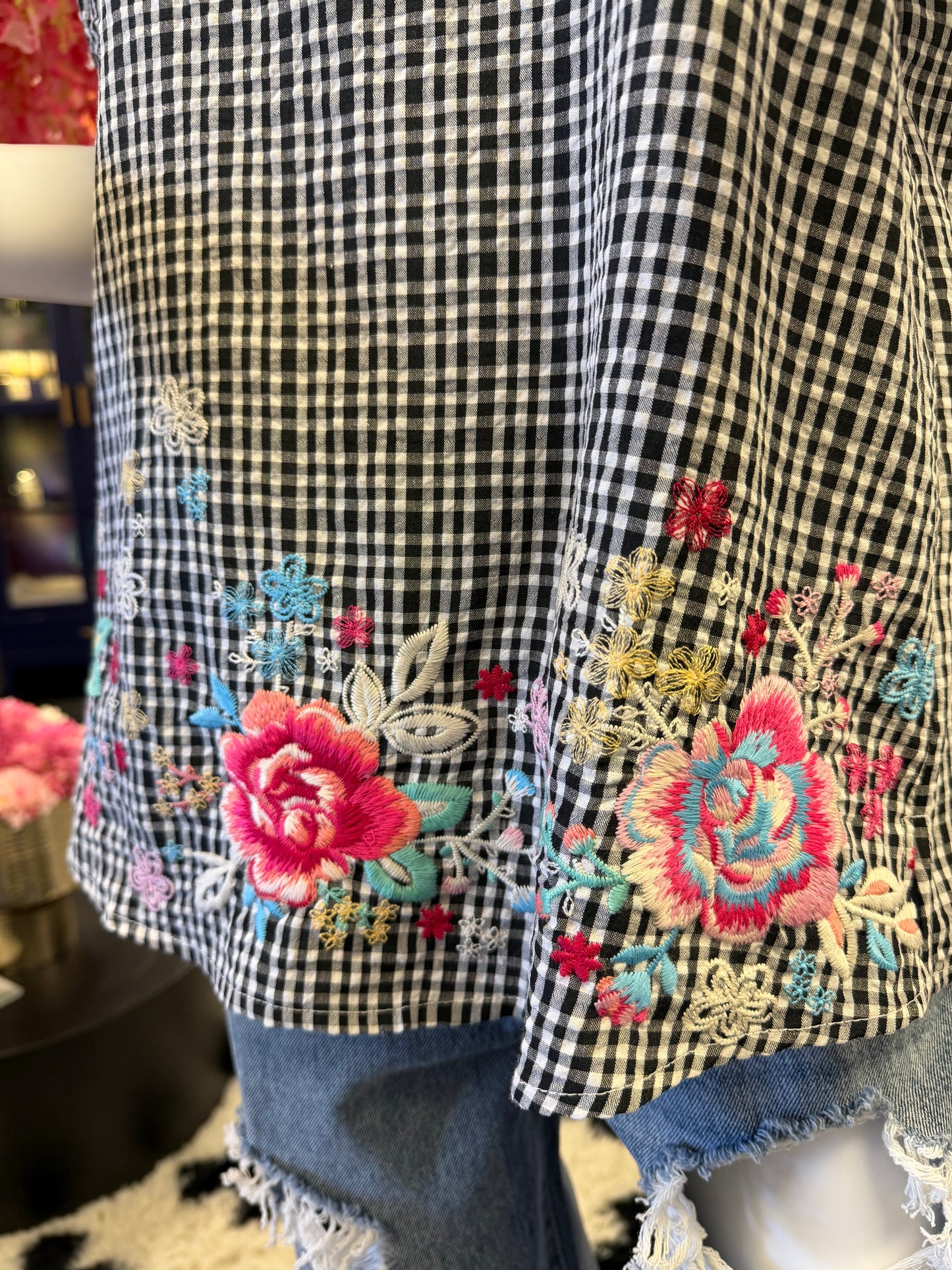 Short Sleeve Square Neck Embroidered Blouse