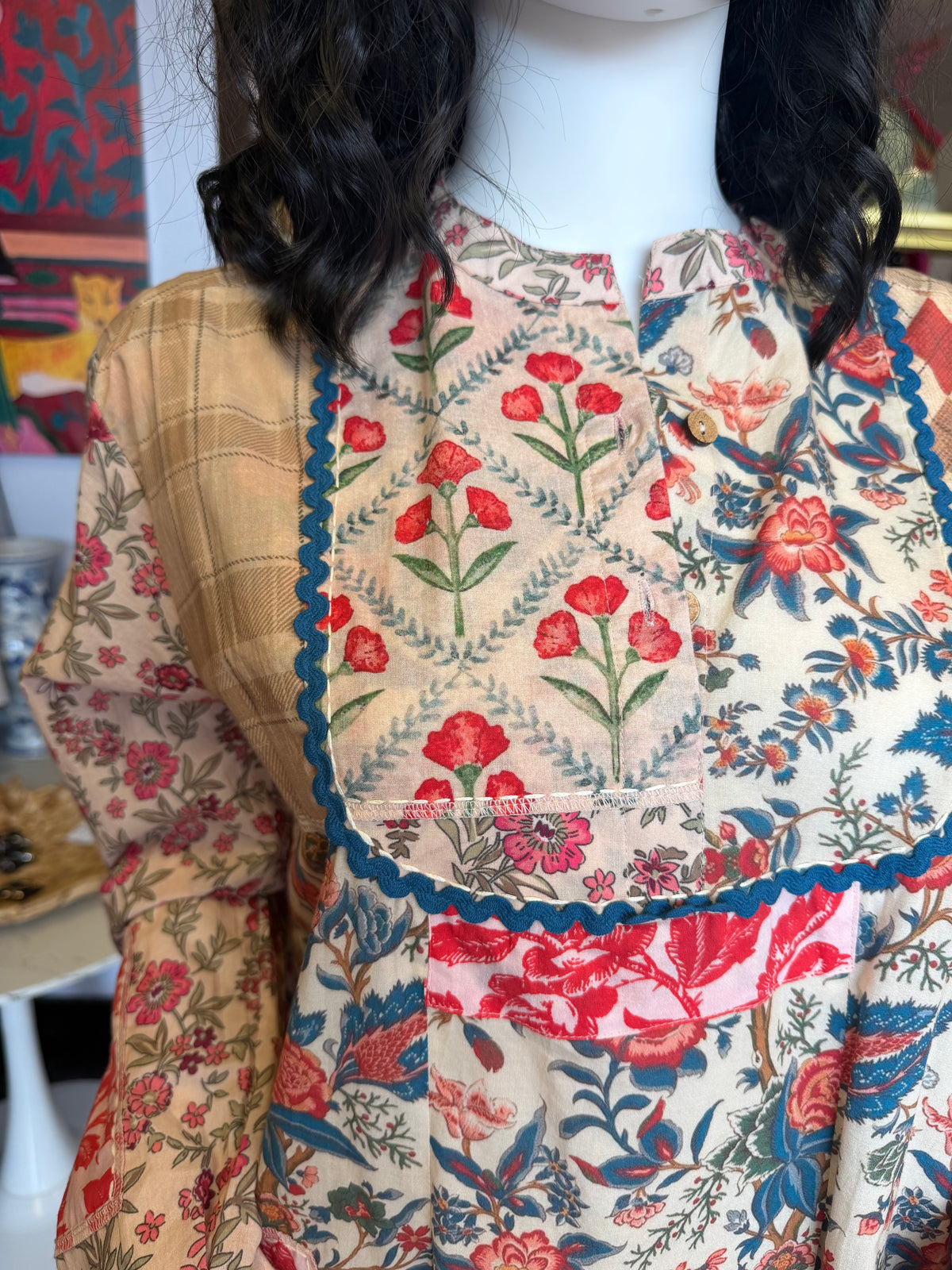 Nina Top-Red/Blue Print