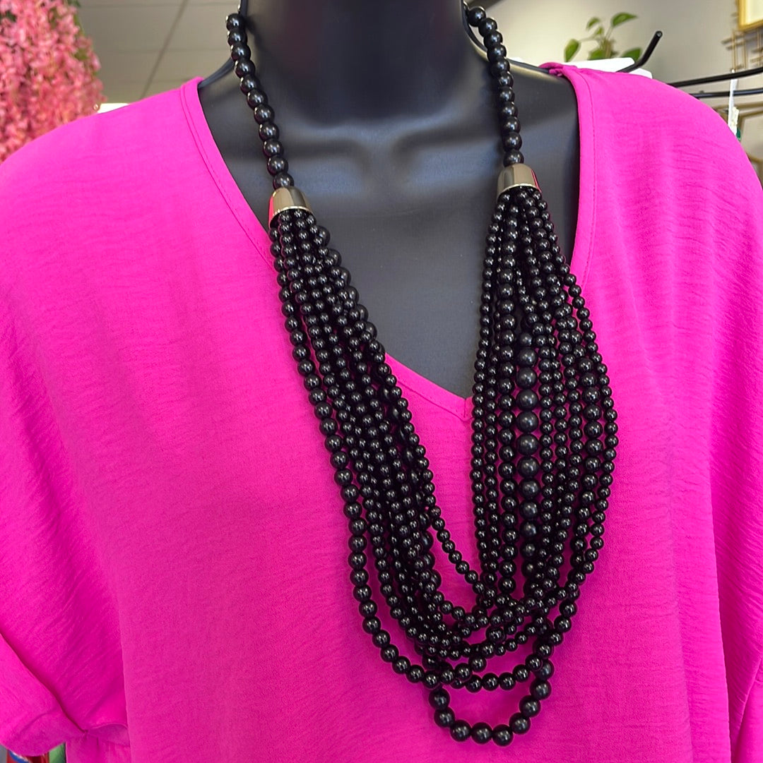 Black Beaded Statement Necklace