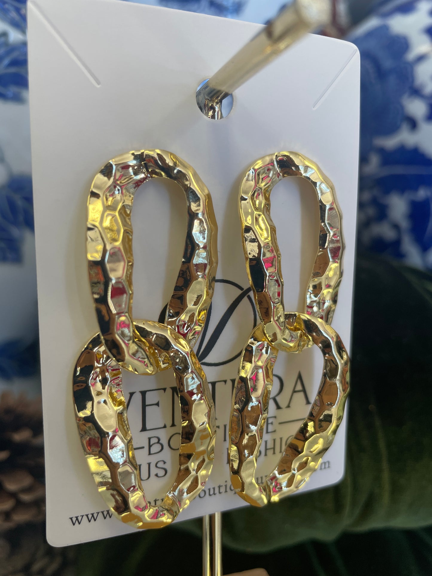 Gold Hammered Link Post Stud Earrings