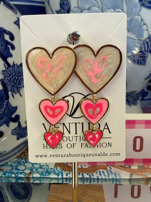 Enamel Drop Multi Heart Post Earrings