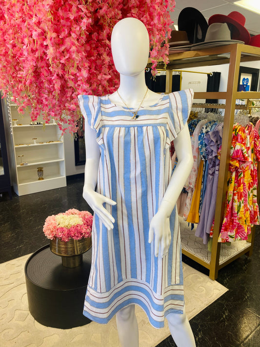 Blue And Brown France Summer Dress